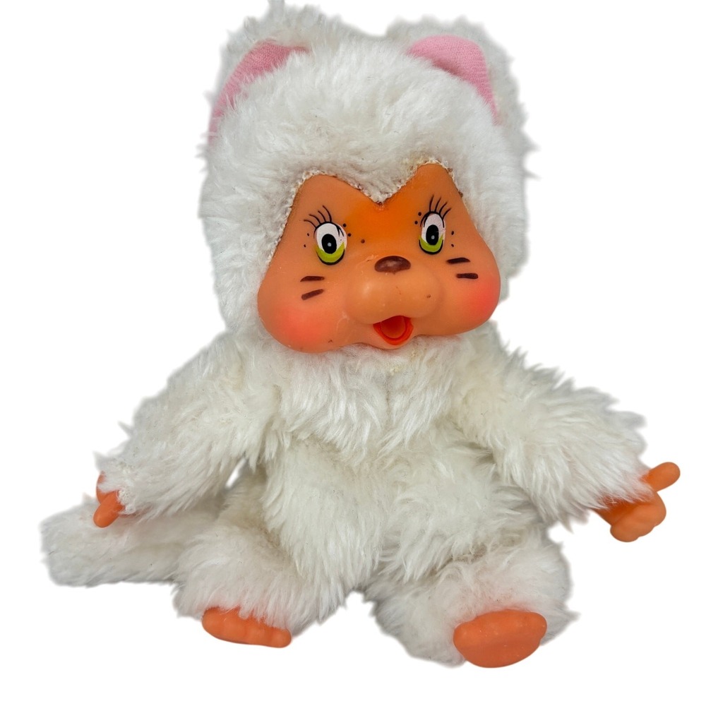 Ceppiratti Kitten Cat Plush Thumb Sucking Plastic Face White Vintage Italy Rare